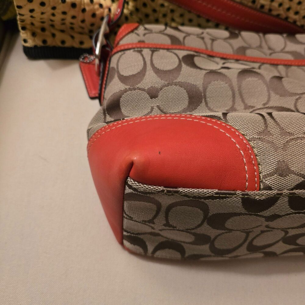 Coach Hampton Signature Flap Orange Leather Trim and Tan Crossbody Bag - Picture 4 of 9